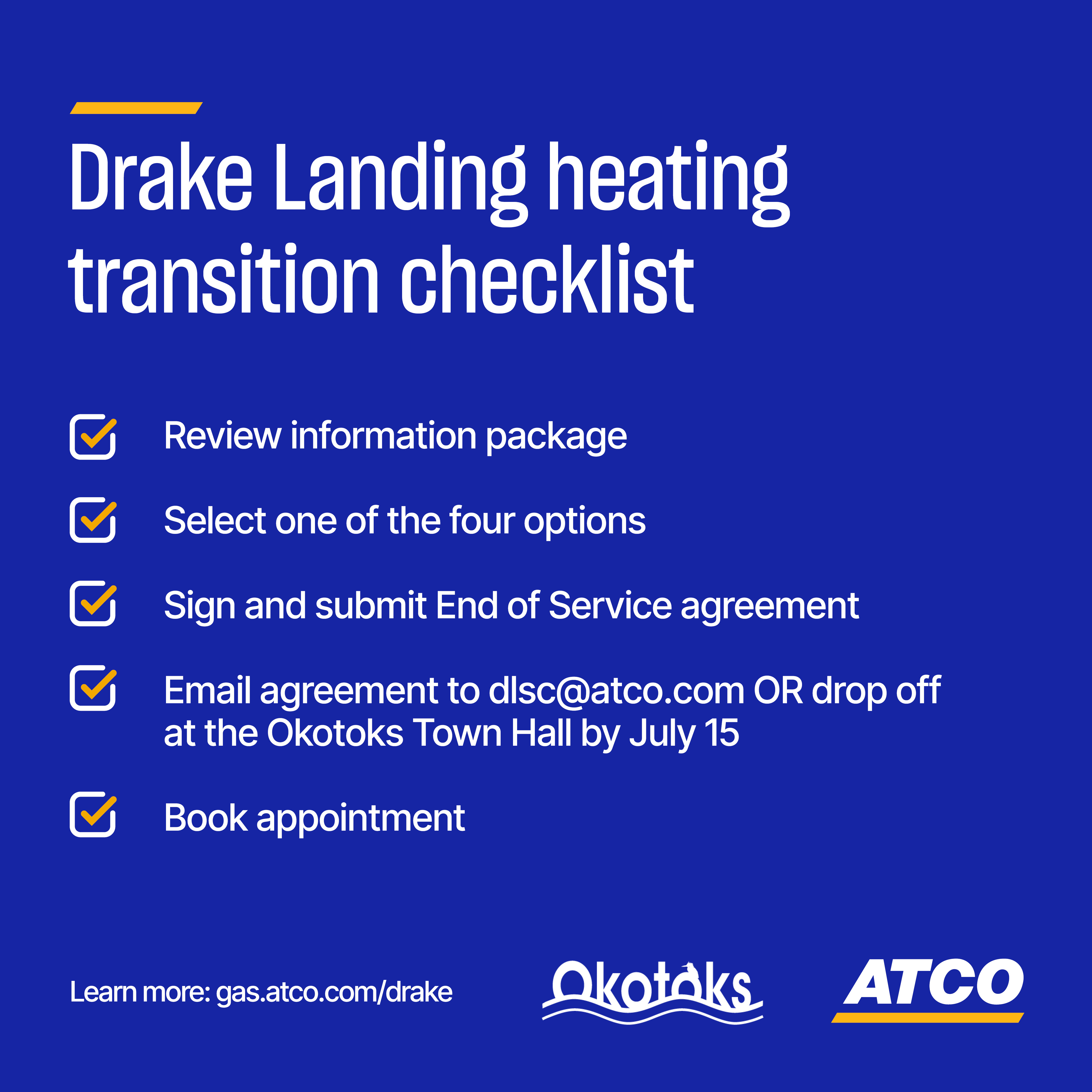 Drake Landing heating transition checklist